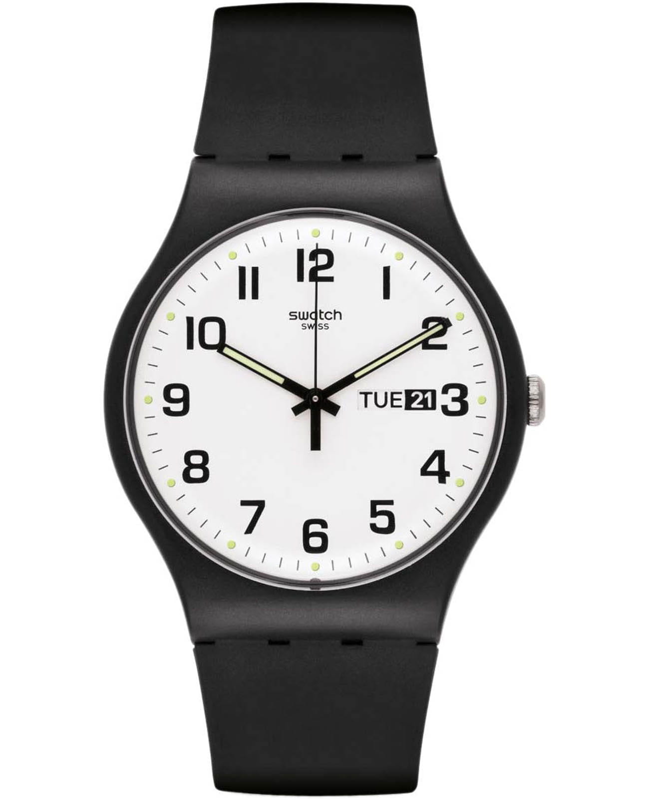 Swatch Swatch New Gent SUOB705  SUOB705 кварцевые мужские часы белый циферблат, браслет силикон — вид спереди