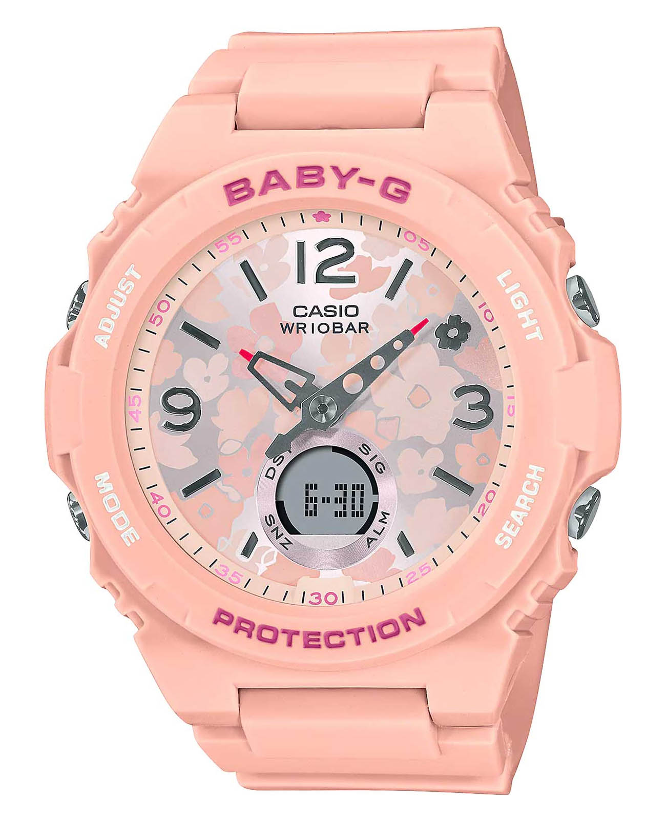 Casio Casio Baby-G BGA-260FL-4A  BGA-260FL-4A кварцевые женские часы розовый циферблат, браслет пластик — вид спереди