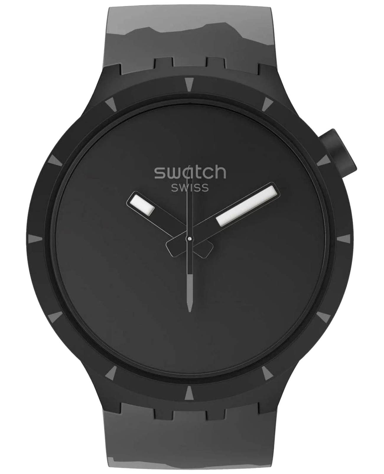 Swatch Swatch Big Bold Bioceramic SB03B110  SB03B110 кварцевые мужские часы черный циферблат, браслет силикон — вид спереди