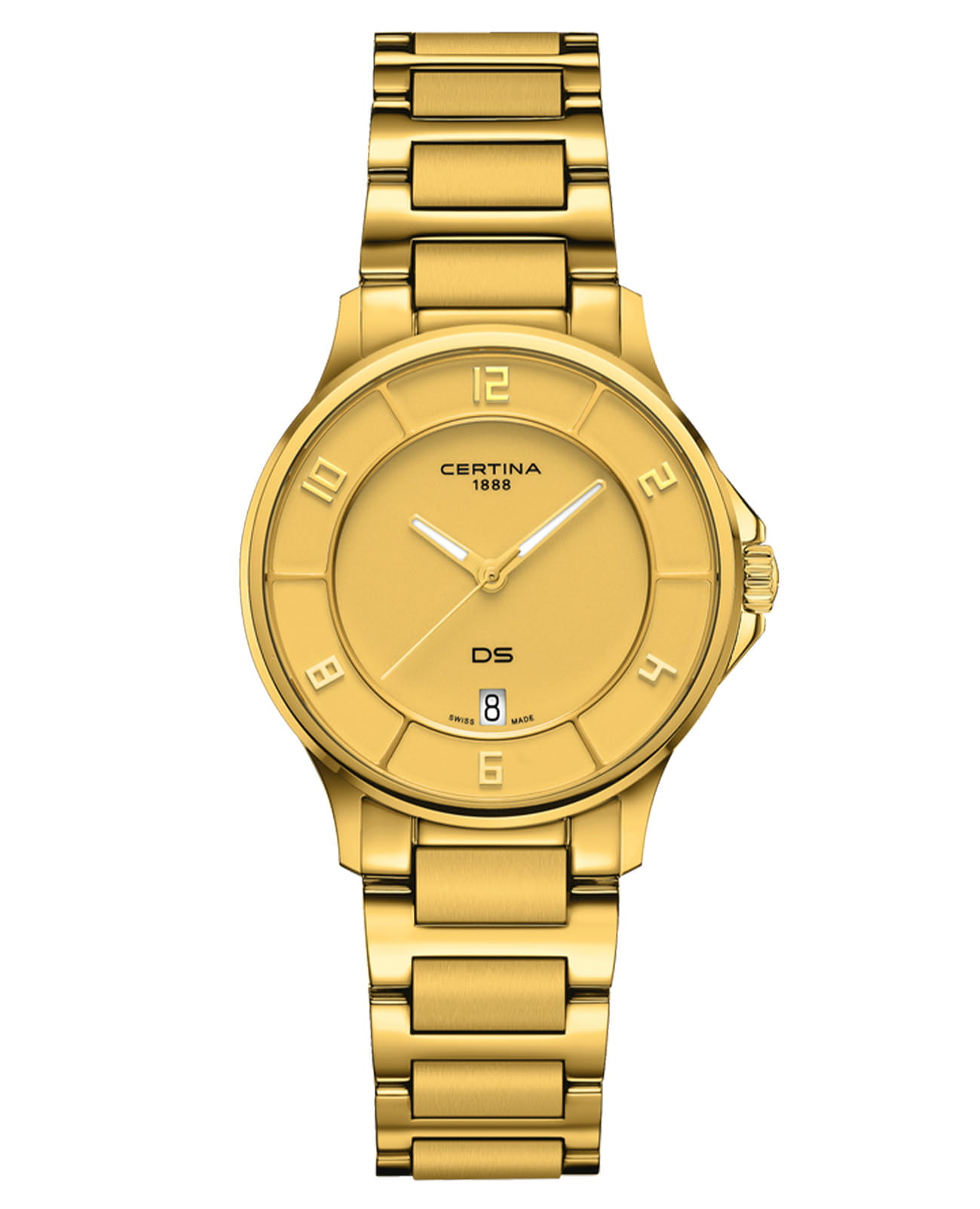 Certina Certina DS-6 Lady C039.251.33.367.00  C0392513336700 кварцевые женские часы золотой циферблат, браслет нержавеющая сталь с pvd-покрытием — вид спереди