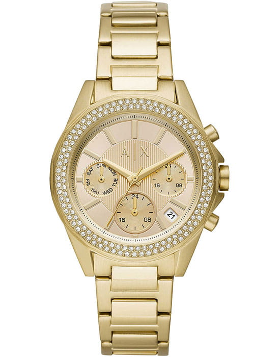 Armani Exchange Armani Exchange AX5651  AX5651 кварцевые женские часы золотой циферблат, браслет сталь с ip покрытием — вид спереди