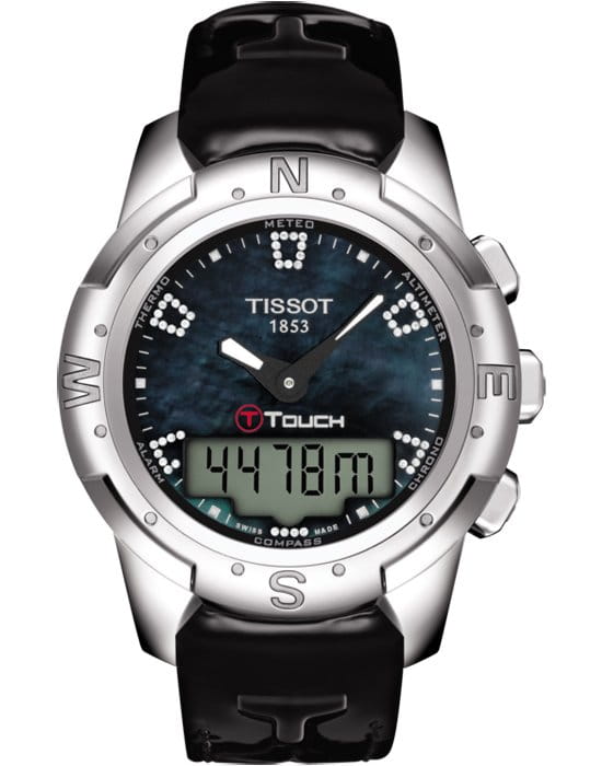 Tissot Tissot T-Touch II Titanium Lady T047.220.46.126.00 T Touch T0472204612600 кварцевые женские часы перламутровый циферблат, браслет кожаный — вид спереди