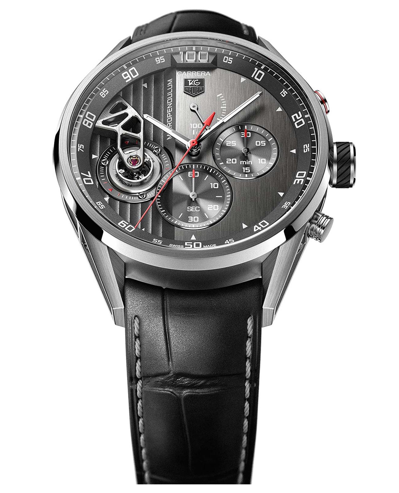 TAG Heuer TAG Heuer Carrera CAR2B82.FC6339  CAR2B82.FC6339 механические мужские часы серый циферблат, браслет кожаный — вид спереди