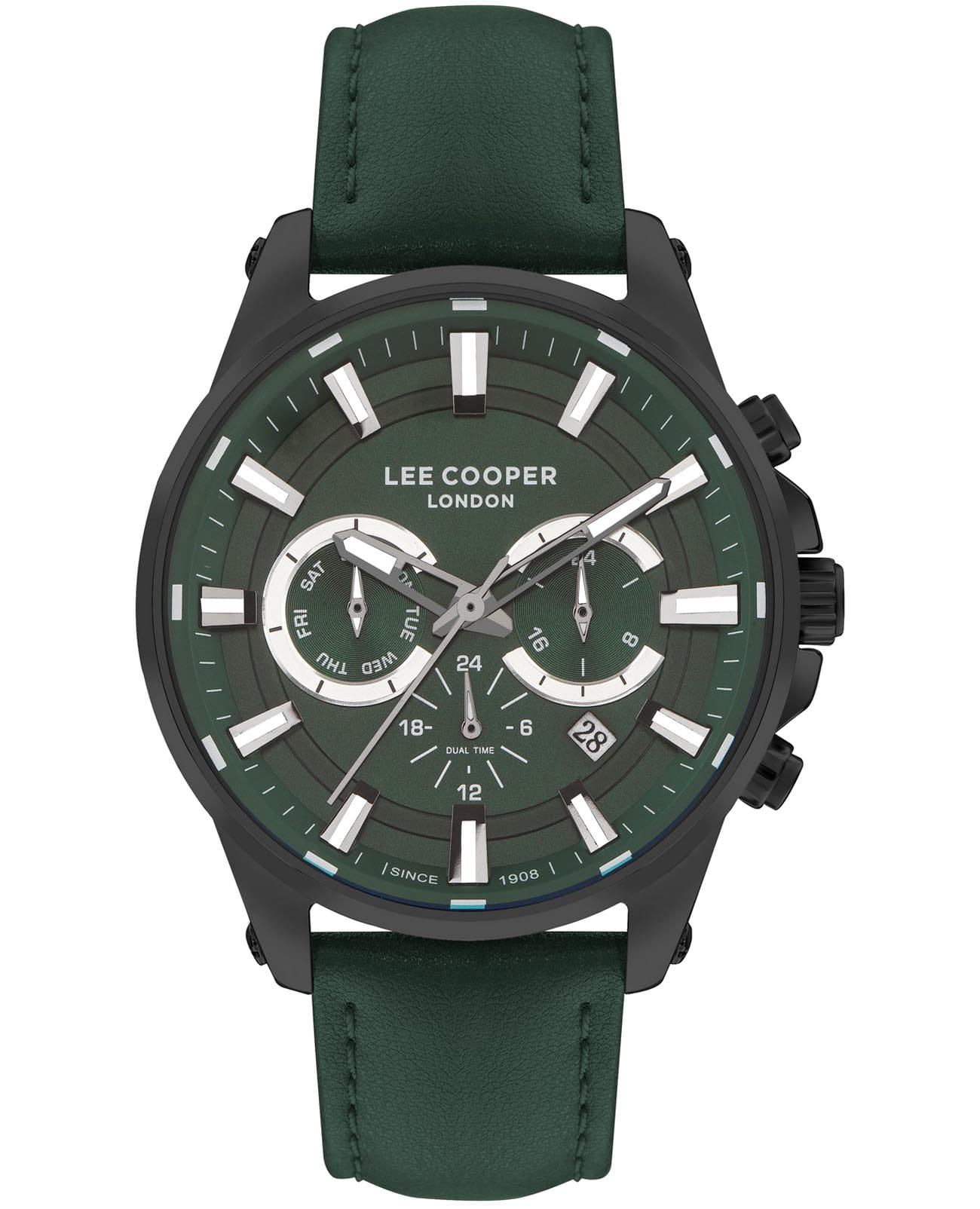 Lee Cooper Lee Cooper LC07525.677  LC07525.677 кварцевые мужские часы зеленый циферблат, браслет кожаный — вид спереди