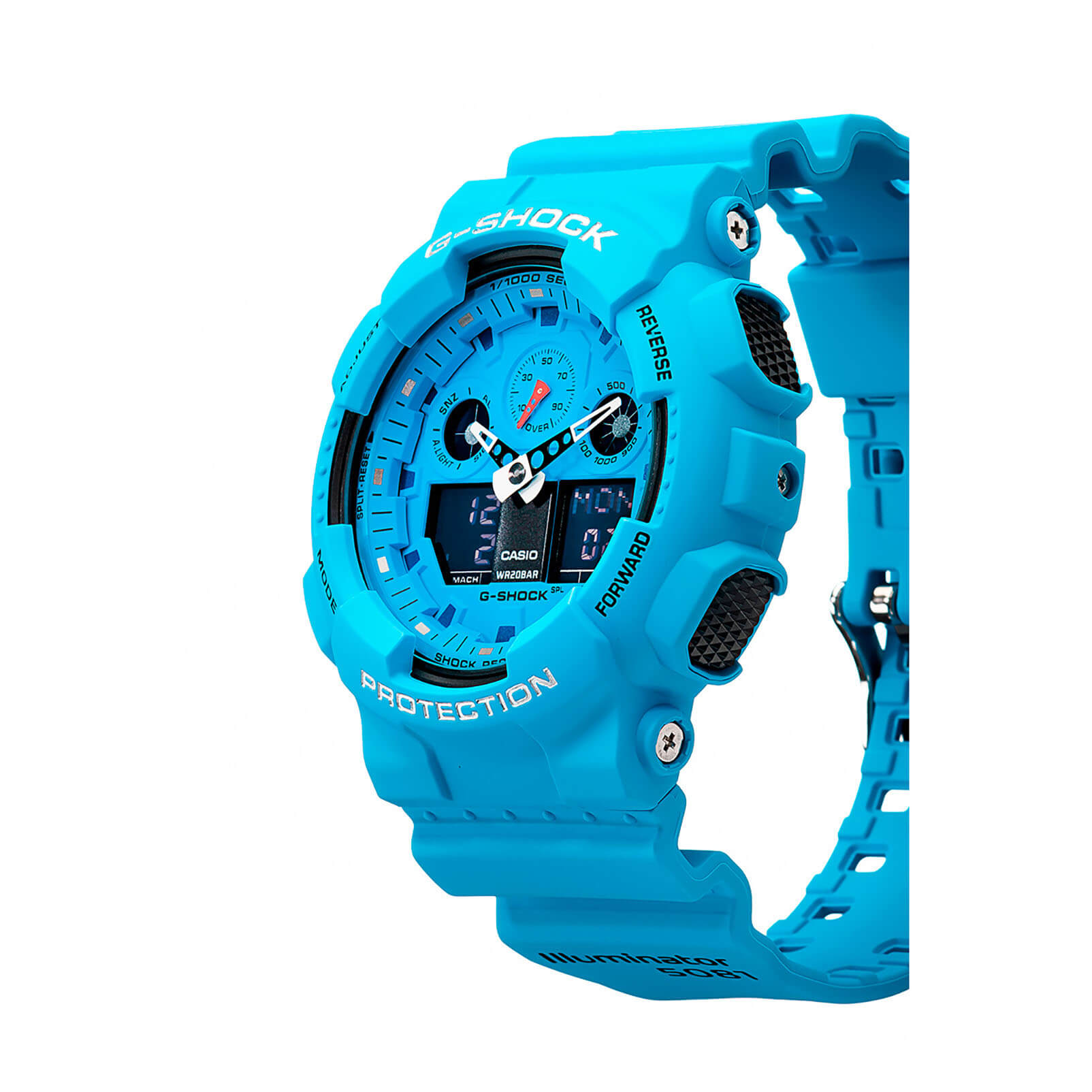 Casio Casio G-Shock GA-100RS-2A электронные мужские часы часы крупный план голубой циферблата