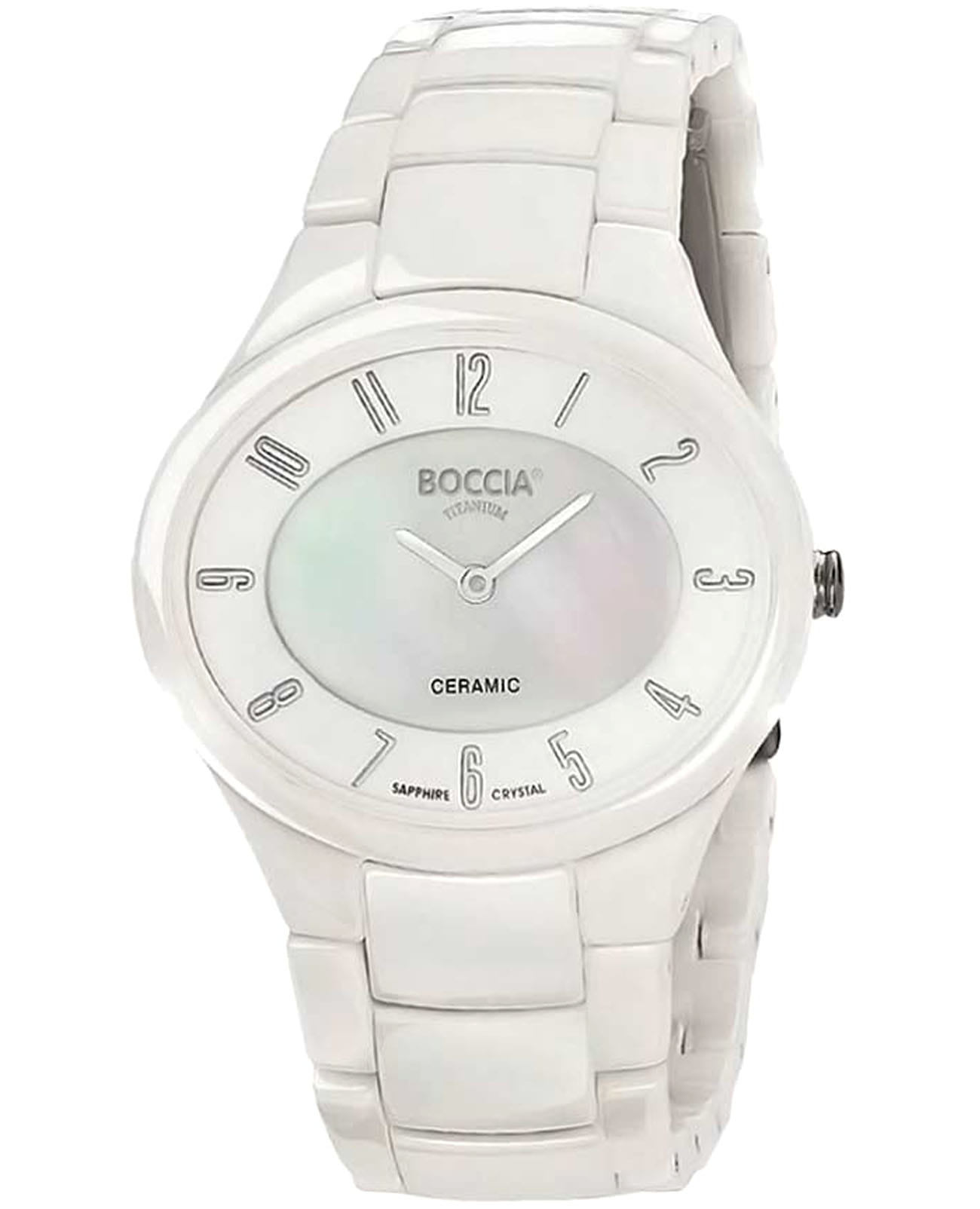 Boccia Titanium Boccia Titanium Circle-Oval 3216-01  3216-01 кварцевые женские часы перламутровый циферблат, браслет керамика — вид спереди