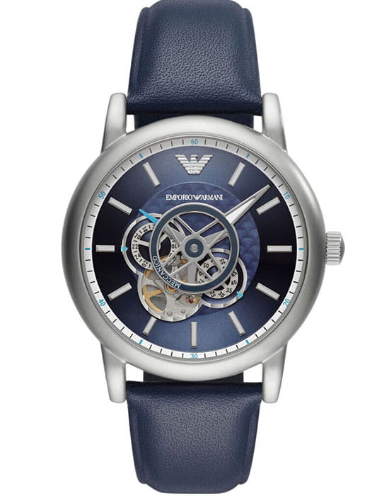 Emporio Armani Emporio Armani AR60011  AR60011 механические мужские часы синий циферблат, браслет кожаный — вид спереди