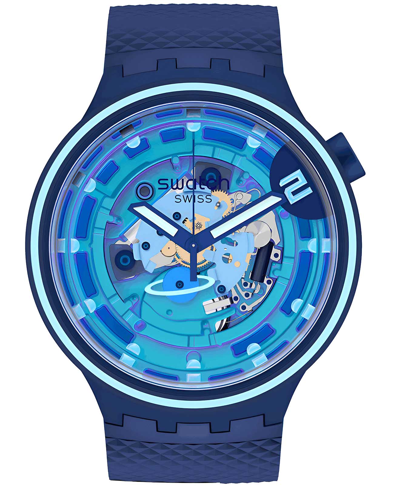 Swatch Swatch Big Bold Lacquered SB01N101  SB01N101 кварцевые мужские часы синий циферблат, браслет силикон — вид спереди