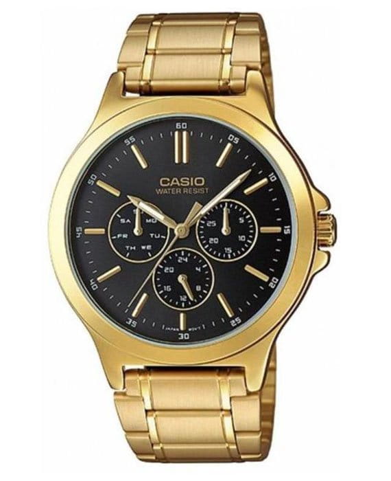 Casio Casio Collection MTP-V300G-1AUDF (MTP-V300G-1A)  MTP-V300G-1A кварцевые мужские часы черный циферблат, браслет нержавеющая сталь — вид спереди