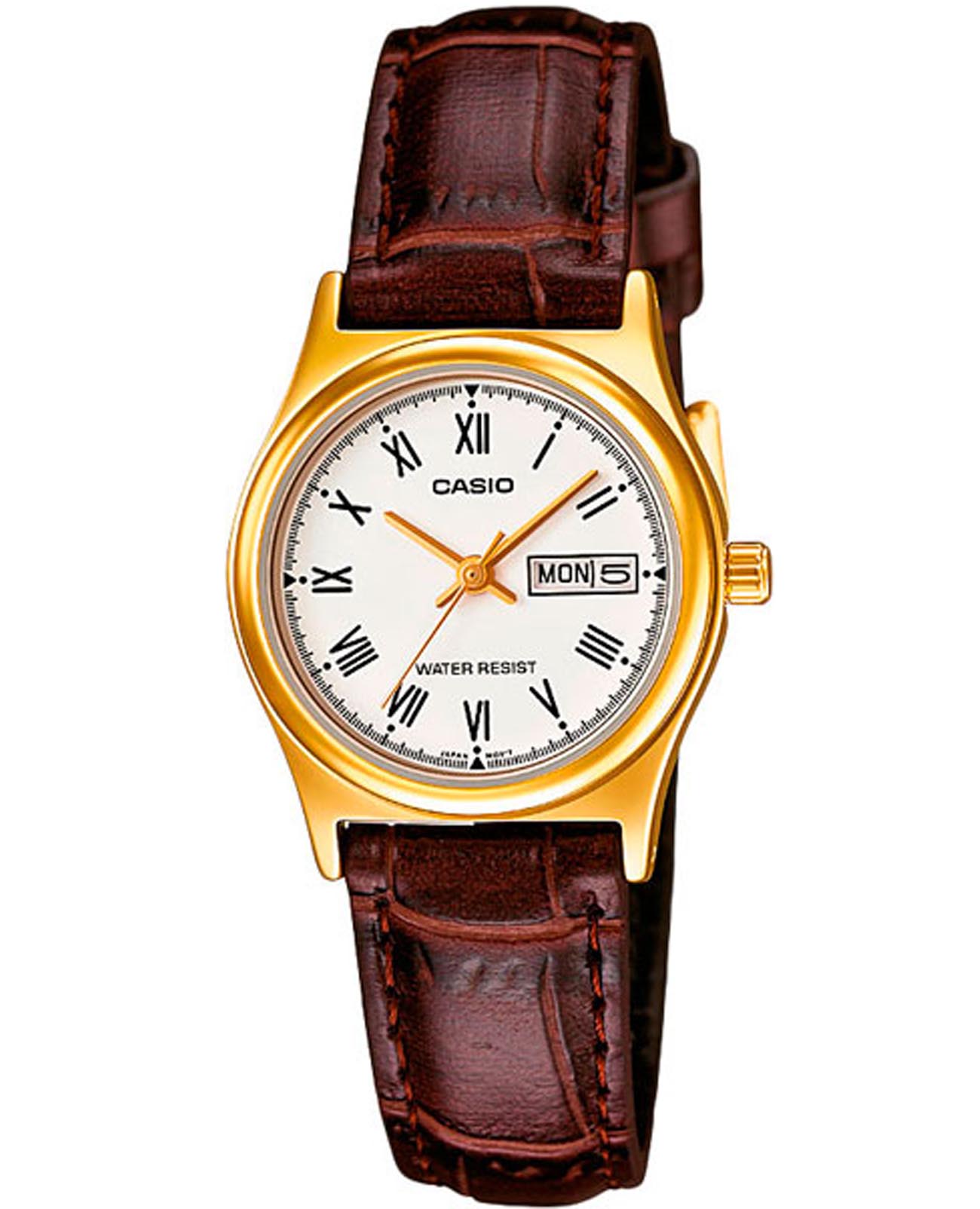 Casio Casio Collection LTP-V006GL-7B  LTP-V006GL-7B кварцевые женские часы белый циферблат, браслет кожаный — вид спереди