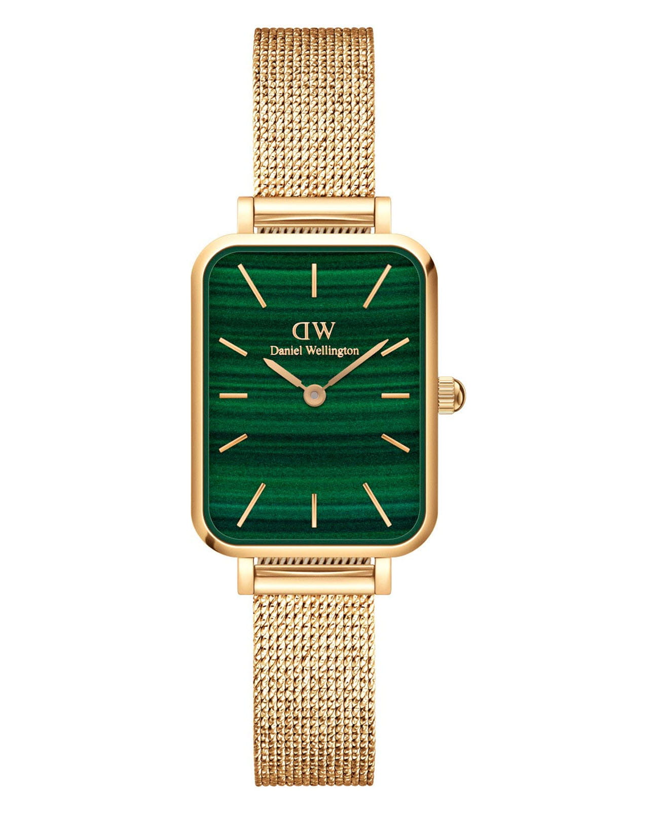 Daniel Wellington Daniel Wellington Quadro Pressed Evergold DW00100561  DW00100561 кварцевые женские часы зеленый циферблат, браслет сталь c pvd покрытием — вид спереди