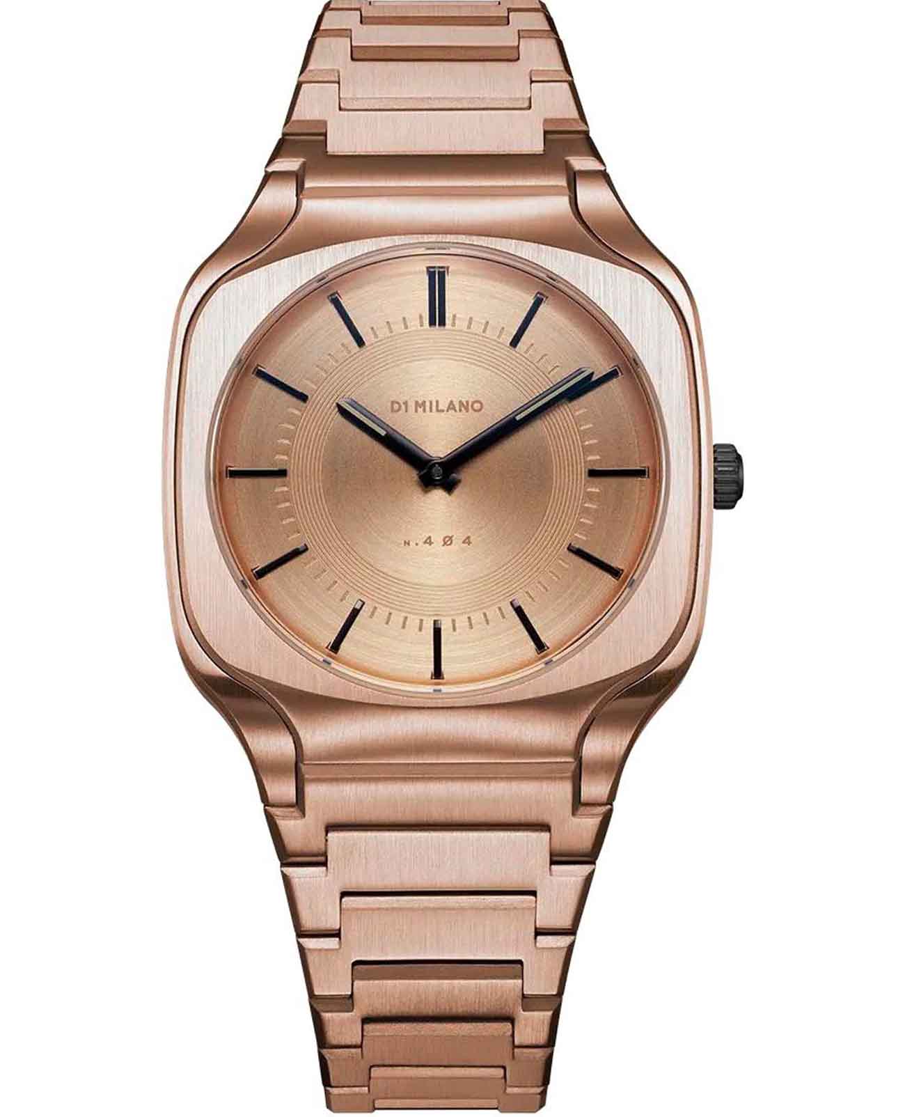 D1 Milano D1 Milano Square SQBJ04  SQBJ04 кварцевые мужские часы золотой циферблат, браслет нержавеющая сталь с pvd-покрытием — вид спереди