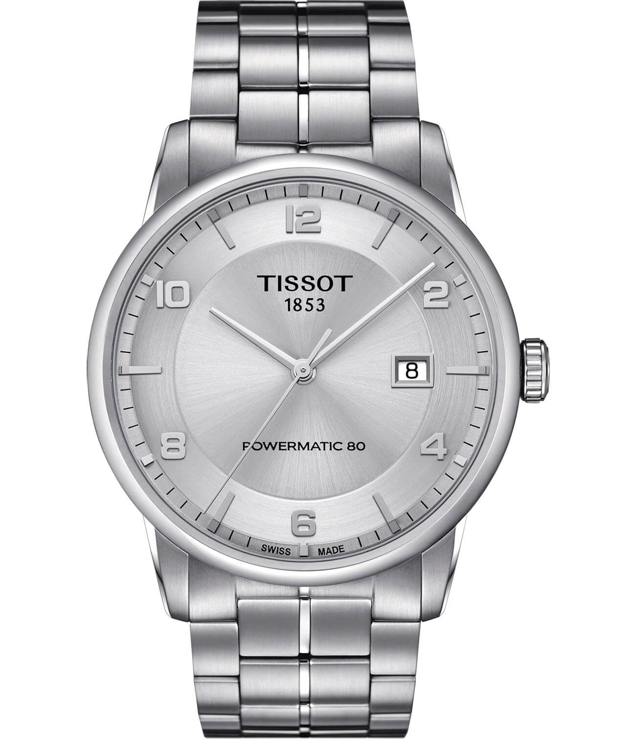 Tissot Tissot Luxury Powermatic 80 T086.407.11.037.00  T0864071103700 механические мужские часы серебристый циферблат, браслет нержавеющая сталь — вид спереди