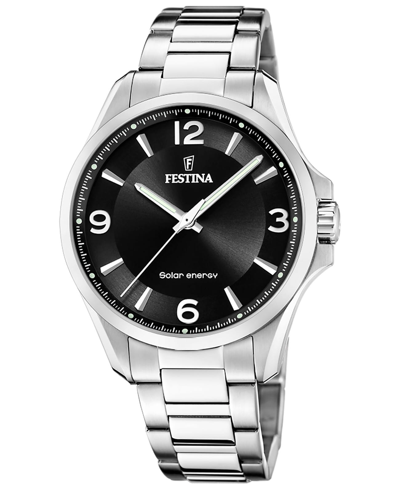Festina Festina Solar F20656/4  F20656/4 кварцевые мужские часы черный циферблат, браслет нержавеющая сталь — вид спереди