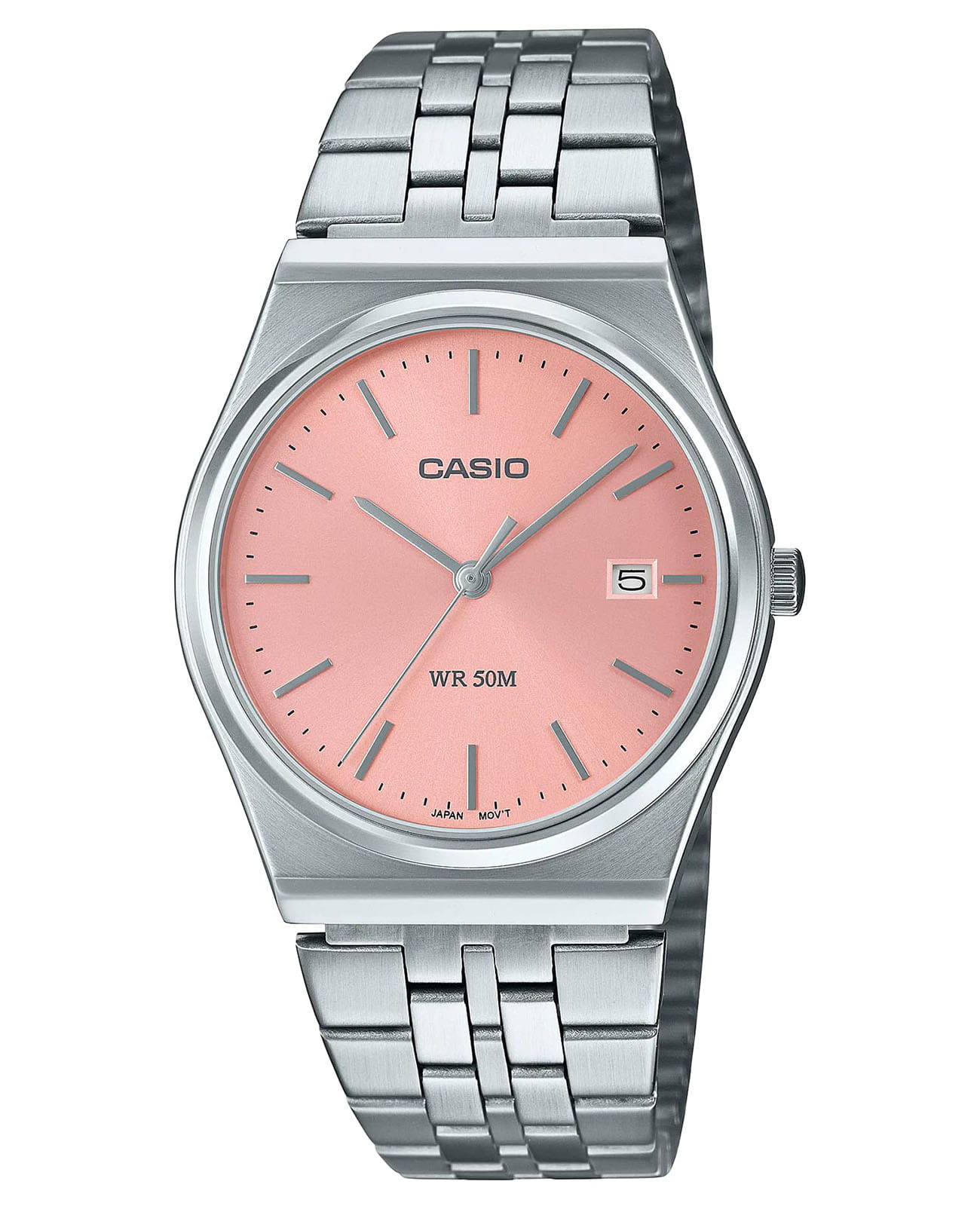 Casio Casio Collection MTP-B145D-4A2VDF  MTP-B145D-4A2VDF кварцевые мужские часы розовый циферблат, браслет нержавеющая сталь — вид спереди