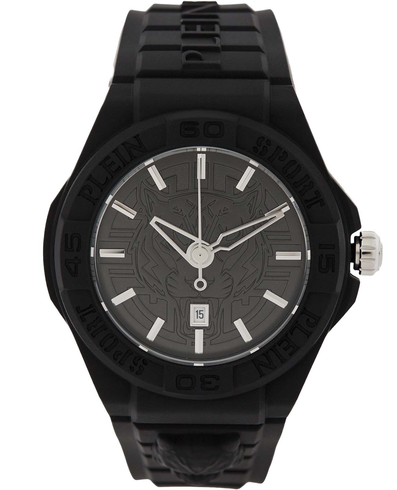 Plein Sport Plein Sport Fearless Date PSHDA0124  PSHDA0124 кварцевые мужские часы черный циферблат, браслет силикон — вид спереди