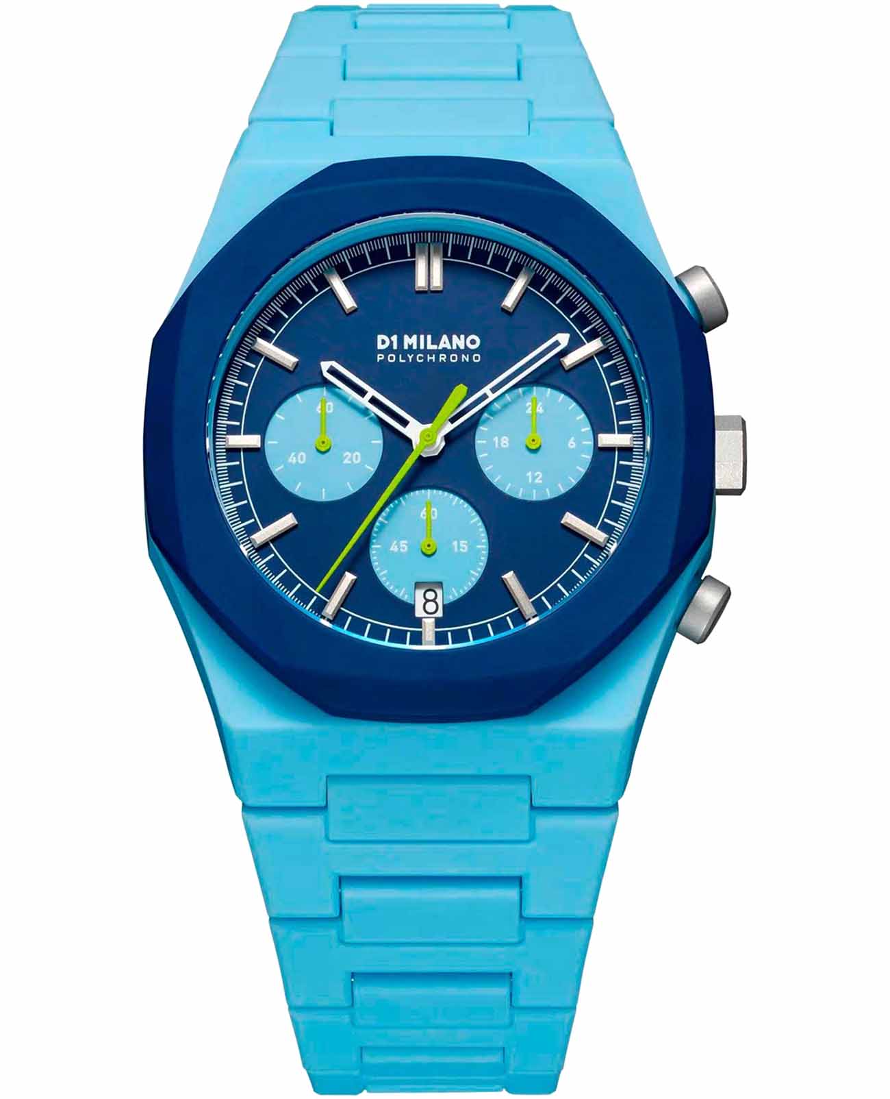D1 Milano D1 Milano Polychrono PHBJ03  PHBJ03 кварцевые мужские часы синий циферблат, браслет пластик — вид спереди