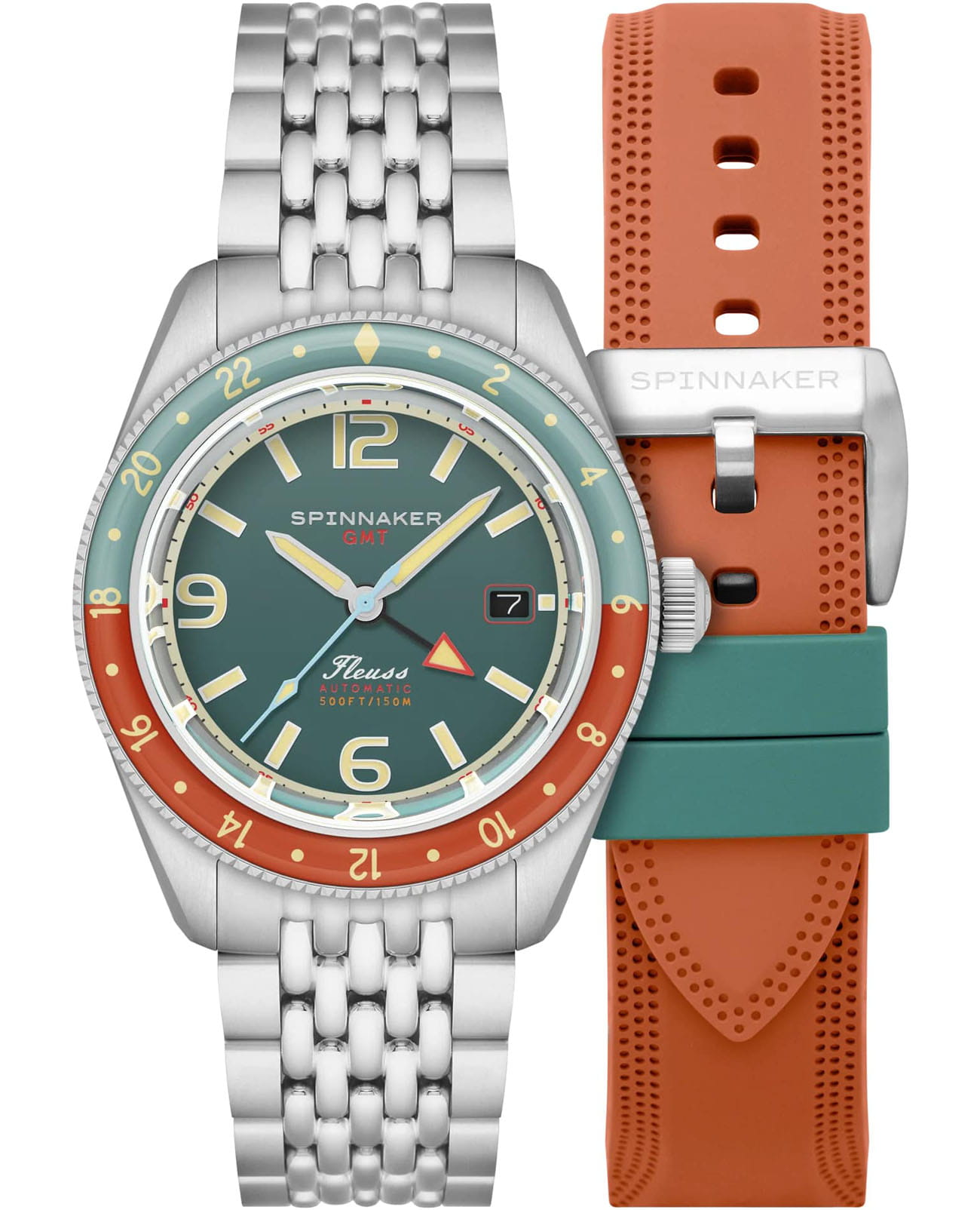 Spinnaker Spinnaker Fleuss Gmt Automatic SP-5120-33  SP-5120-33 механические мужские часы зеленый циферблат, браслет нержавеющая сталь — вид спереди