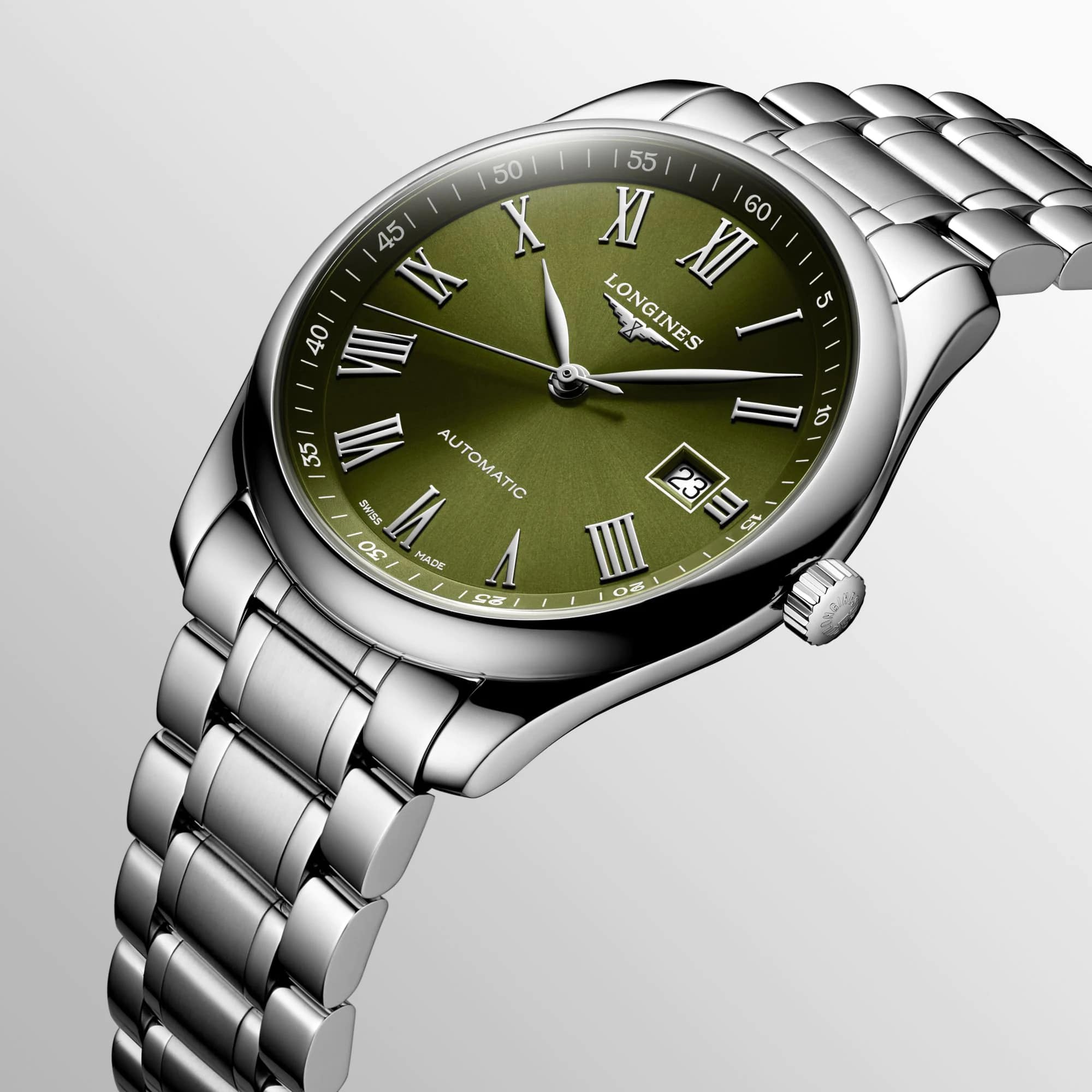 Longines Longines Master Collection L2.793.4.09.6 механические мужские часы часы крупный план зеленый циферблата