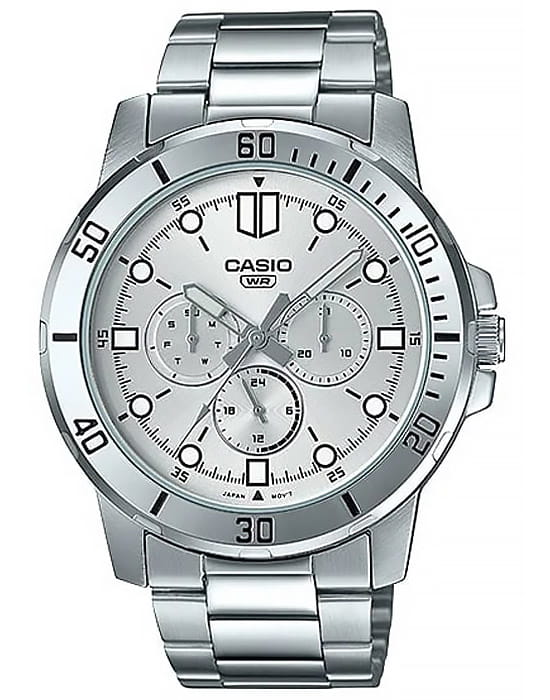 Casio Casio Collection MTP-VD300D-7EUDF (MTP-VD300D-7E)  MTP-VD300D-7E кварцевые мужские часы серебристый циферблат, браслет нержавеющая сталь — вид спереди