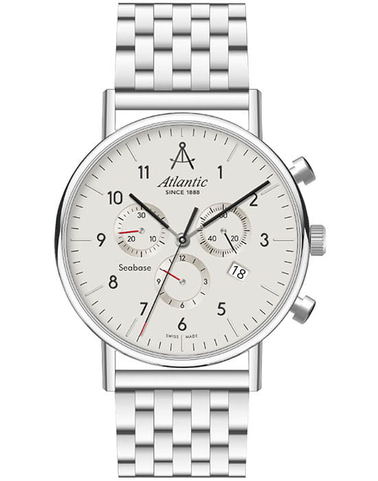 Atlantic Atlantic Seabase 60457.41.95  60457.41.95 кварцевые мужские часы белый циферблат, браслет нержавеющая сталь — вид спереди
