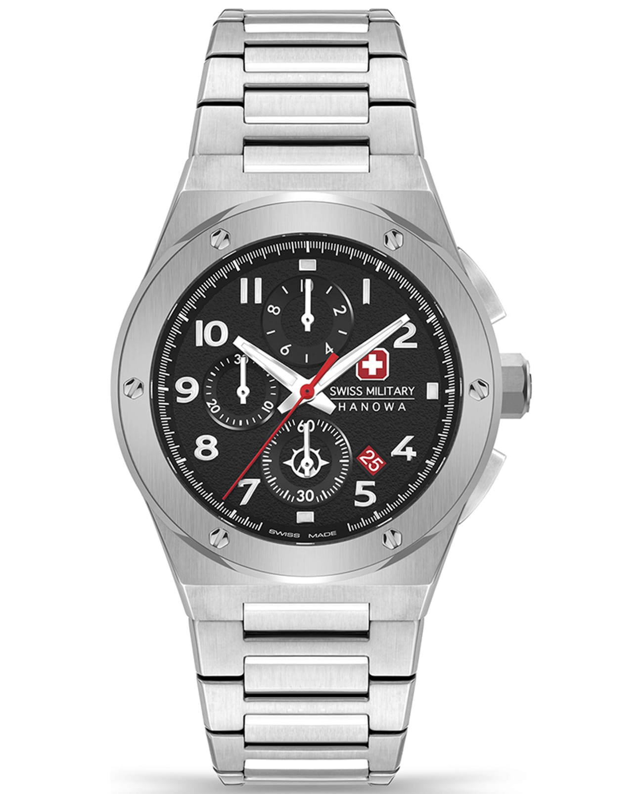 Swiss Military Hanowa Swiss Military Hanowa Aerograph SMWGI2102001  SMWGI2102001 кварцевые мужские часы черный циферблат, браслет нержавеющая сталь — вид спереди