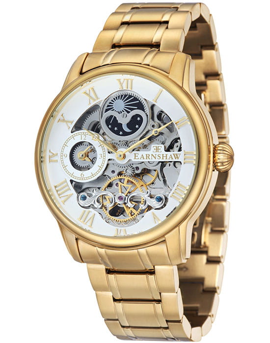 Earnshaw Earnshaw Longitude ES-8006-22  ES-8006-22 механические мужские часы белый циферблат, браслет сталь с ip покрытием — вид спереди
