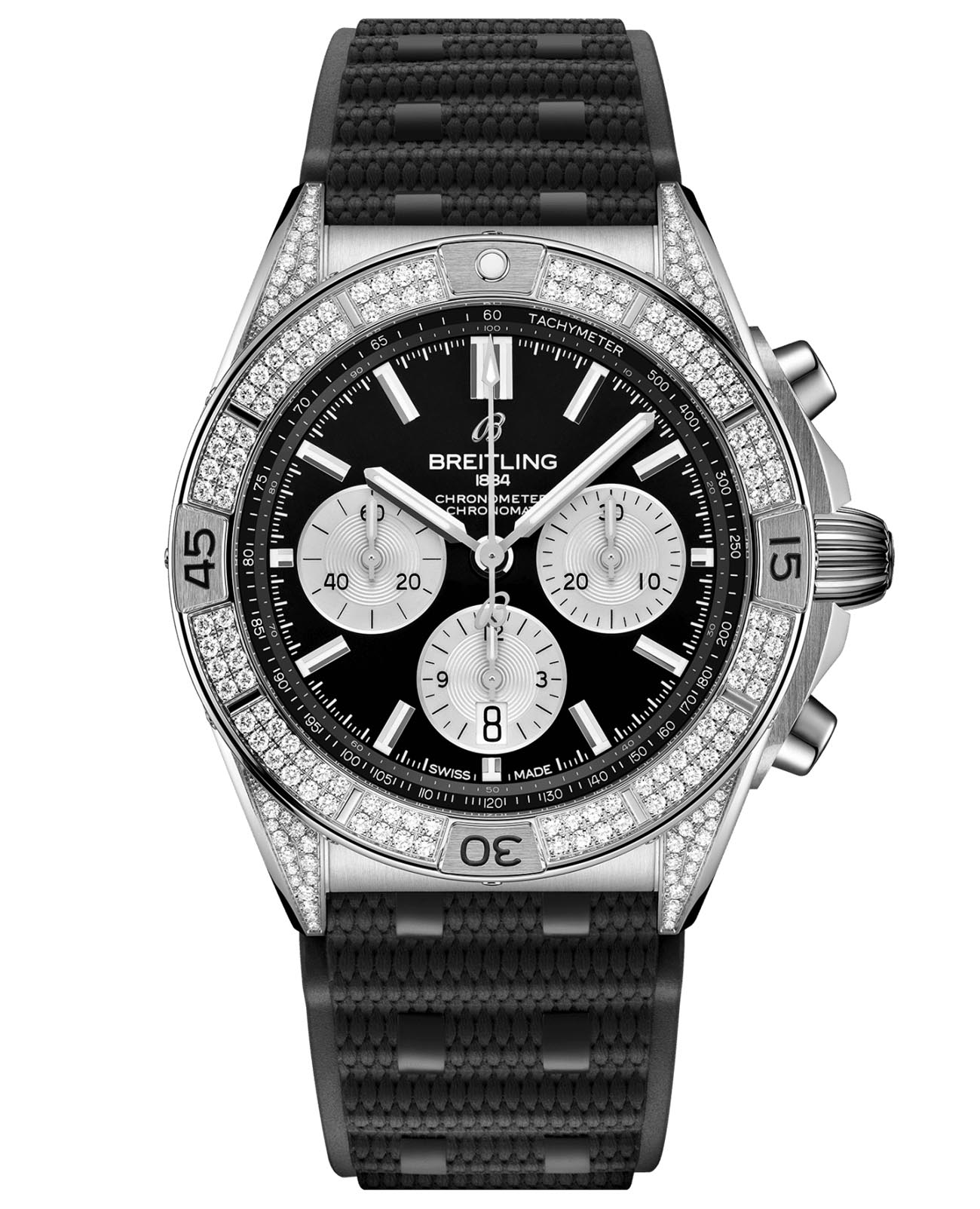 Breitling Breitling Chronomat B01 42 AB0134721B1S2  AB0134721B1S2 механические мужские часы черный циферблат, браслет каучук — вид спереди
