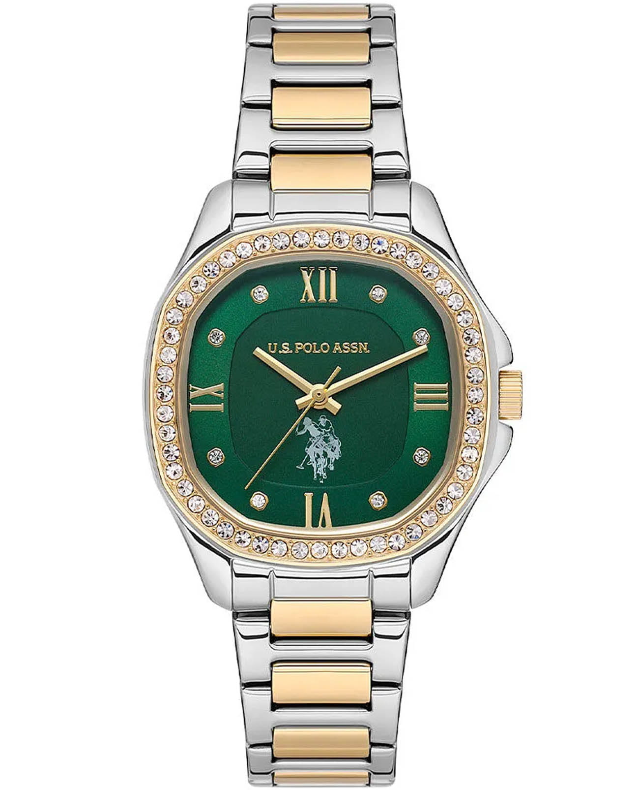 U.S. Polo Assn. U.S. Polo Assn. Stile USPA2088-04  USPA2088-04 кварцевые женские часы зеленый циферблат, браслет нержавеющая сталь с ip-покрытием — вид спереди