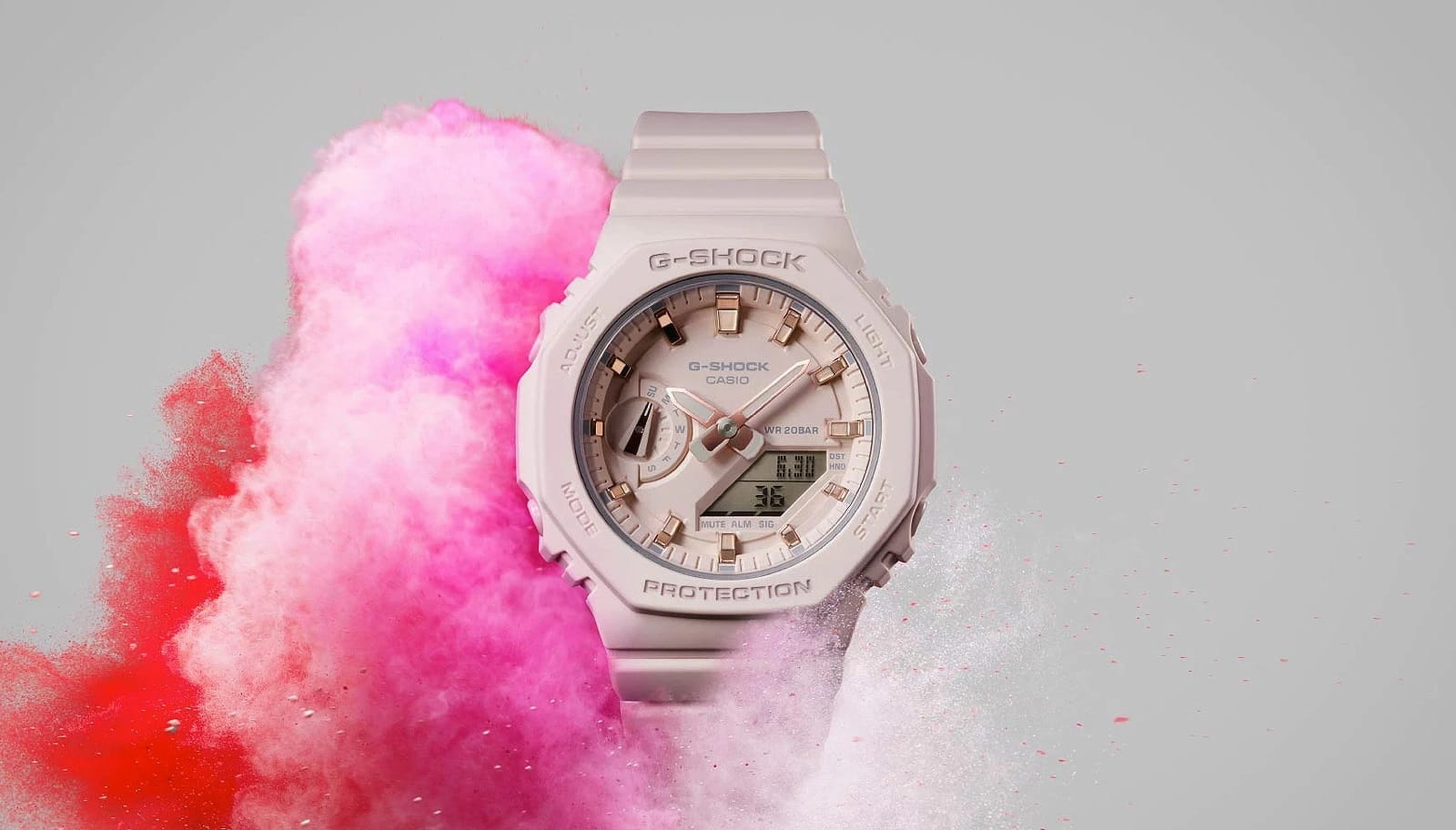 Casio Casio G-Shock GMA-S2100-4ADR (GMA-S2100-4A) электронные женские часы часы крупный план бежевый циферблата