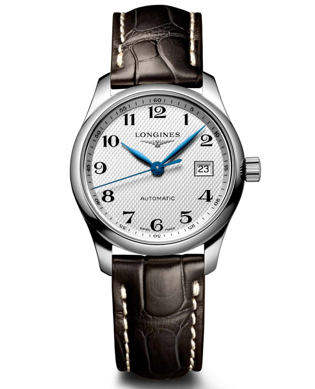 Longines Longines Master Collection L2.257.4.78.3  L22574783 механические женские часы белый циферблат, браслет кожаный — вид спереди