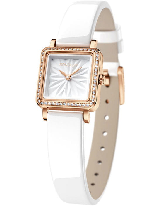 Sokolov 232.01.00.001.03.05.2  232.01.00.001.03.05.2 кварцевые женские часы белый циферблат, браслет кожаный — вид спереди