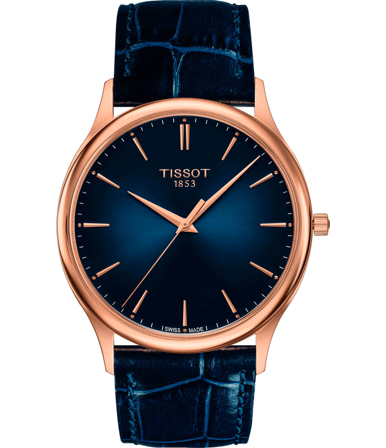 Tissot Tissot Excellence 18K Gold T926.410.76.041.00  T9264107604100 кварцевые мужские часы синий циферблат, браслет кожаный — вид спереди