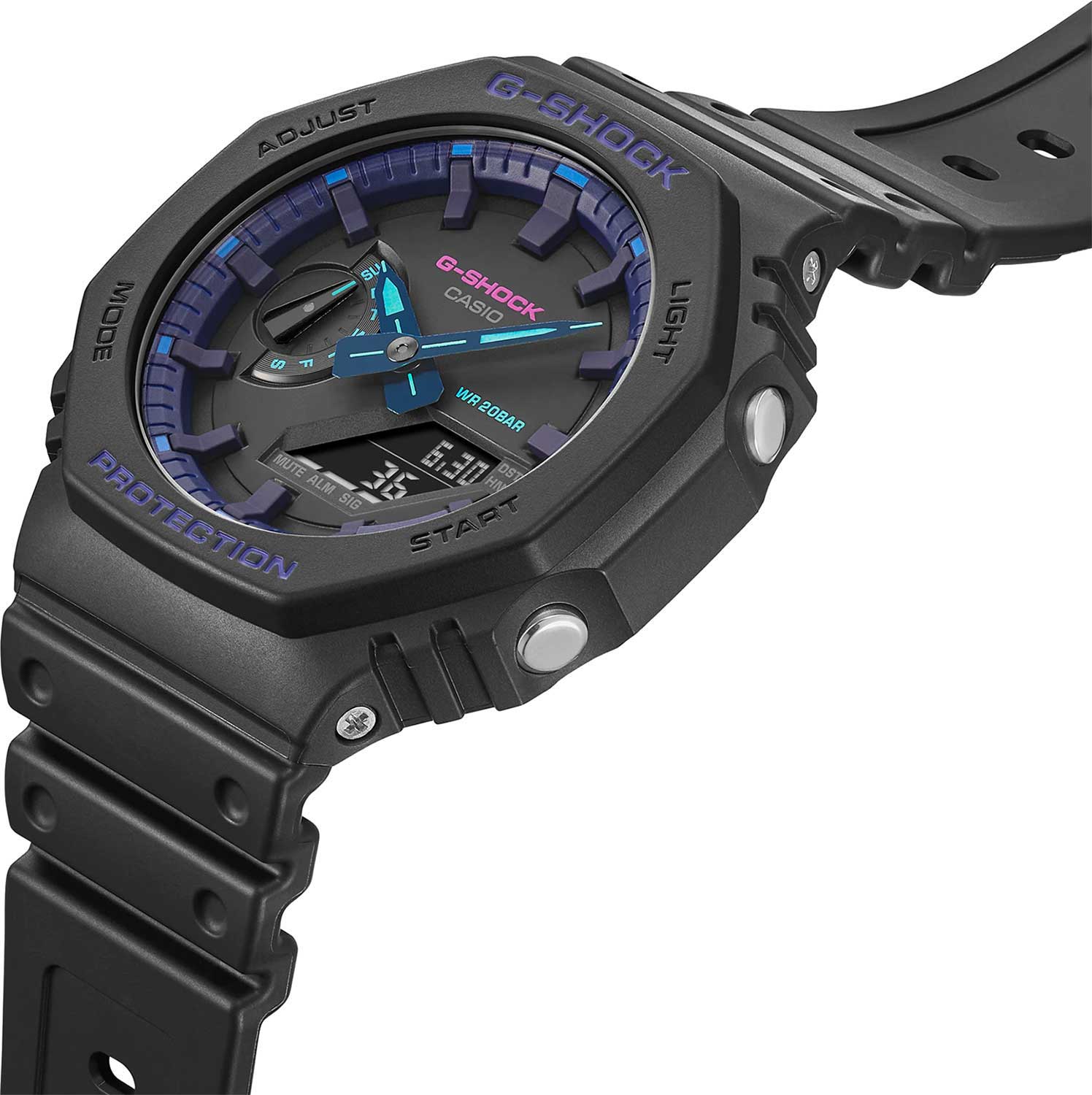 Оригинальные часы Casio Casio G-Shock Virtual Blue GA-2100VB-1ADR (GA-2100VB-1A) электронные калибр механизма  общий вид