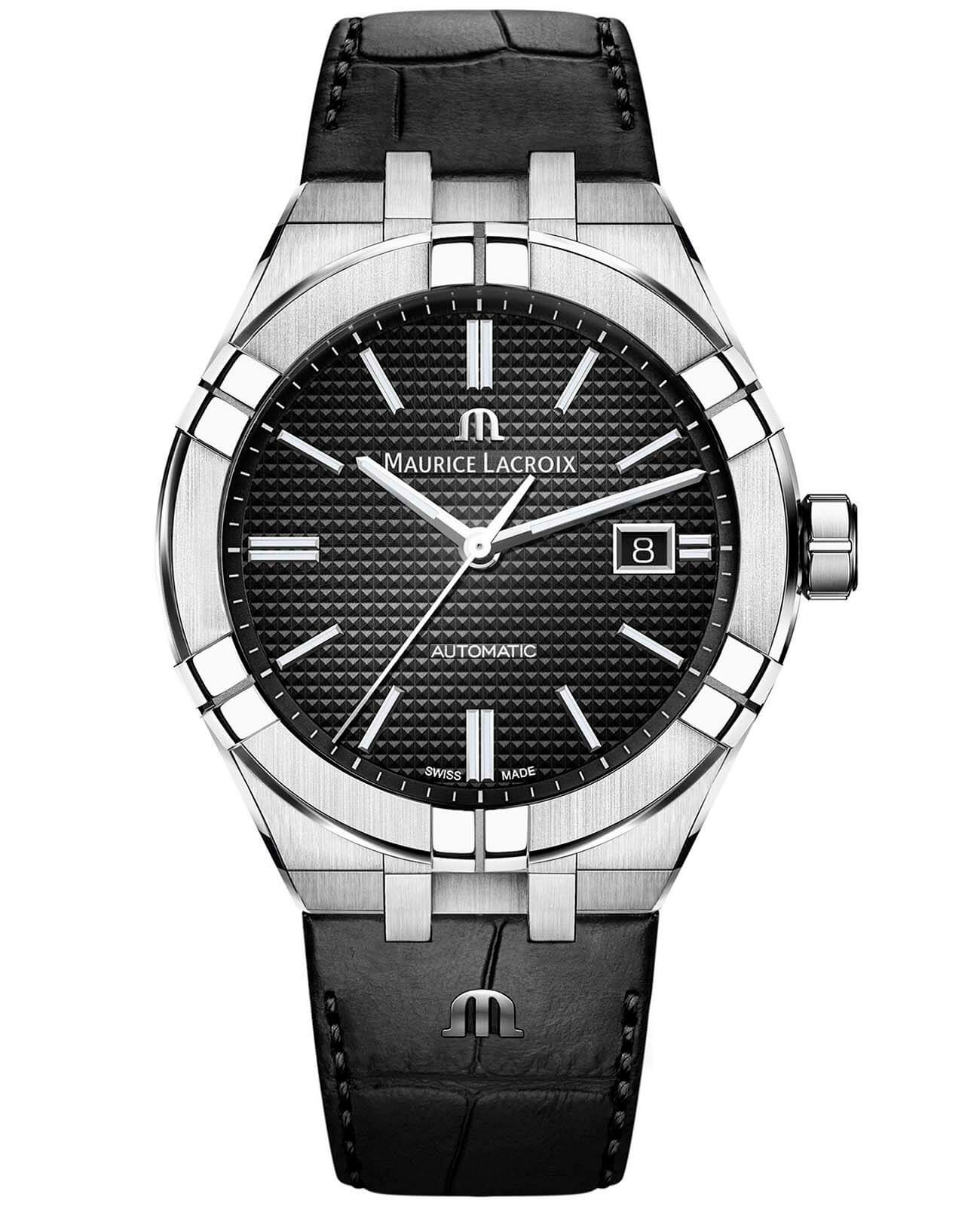 Maurice Lacroix Maurice Lacroix Aikon Automatic AI6008-SS001-330-1  AI6008-SS001-330-1 механические мужские часы черный циферблат, браслет кожаный — вид спереди