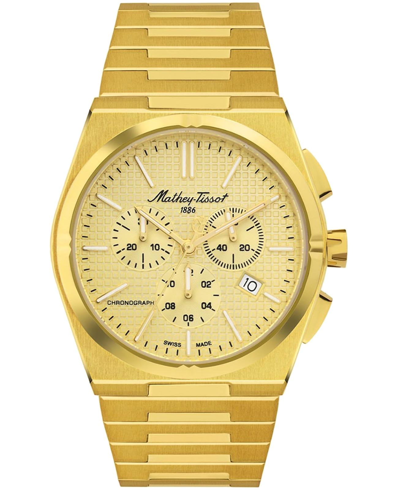 Mathey-Tissot Mathey-Tissot Zoltan H117CHPDI  H117CHPDI кварцевые мужские часы золотой циферблат, браслет нержавеющая сталь с pvd-покрытием — вид спереди