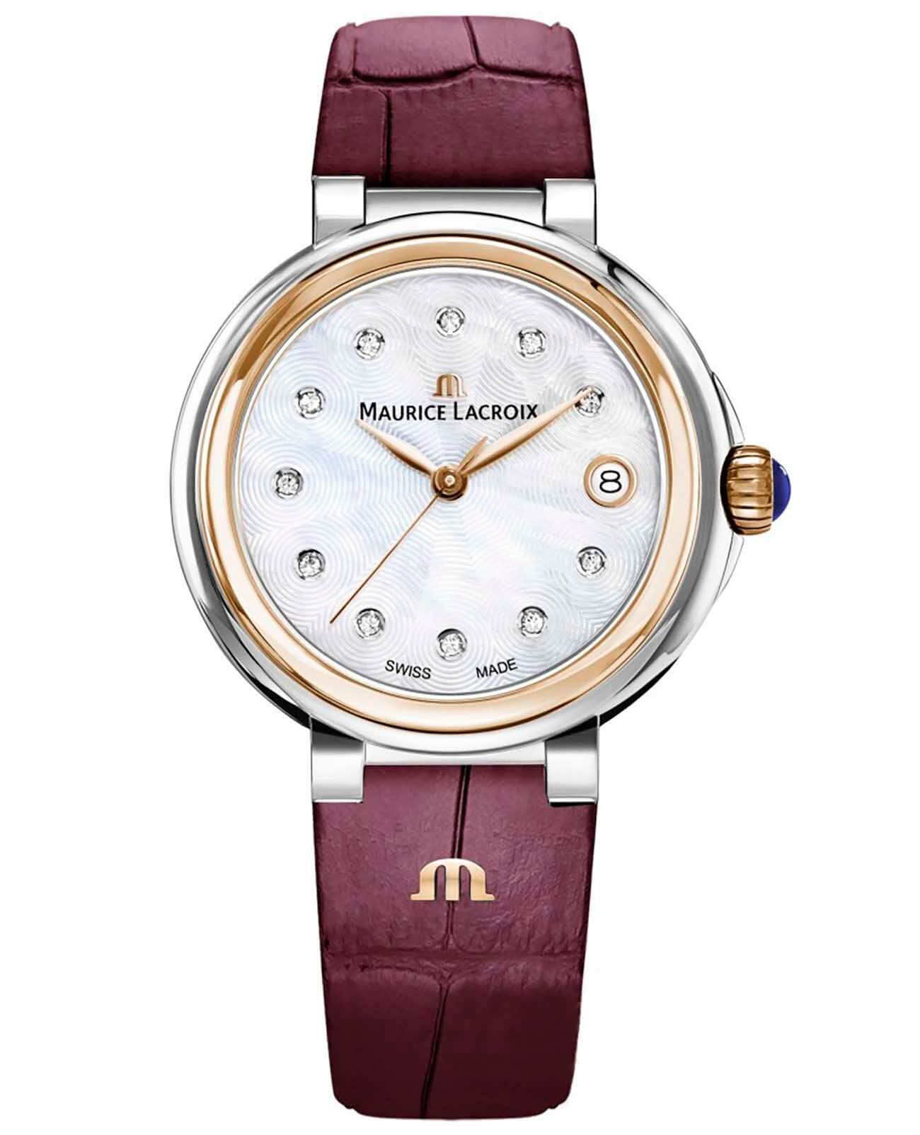 Maurice Lacroix Maurice Lacroix FIABA Date FA1007-PVP11-170-1  FA1007-PVP11-170-1 кварцевые женские часы серебристый циферблат, браслет кожаный — вид спереди