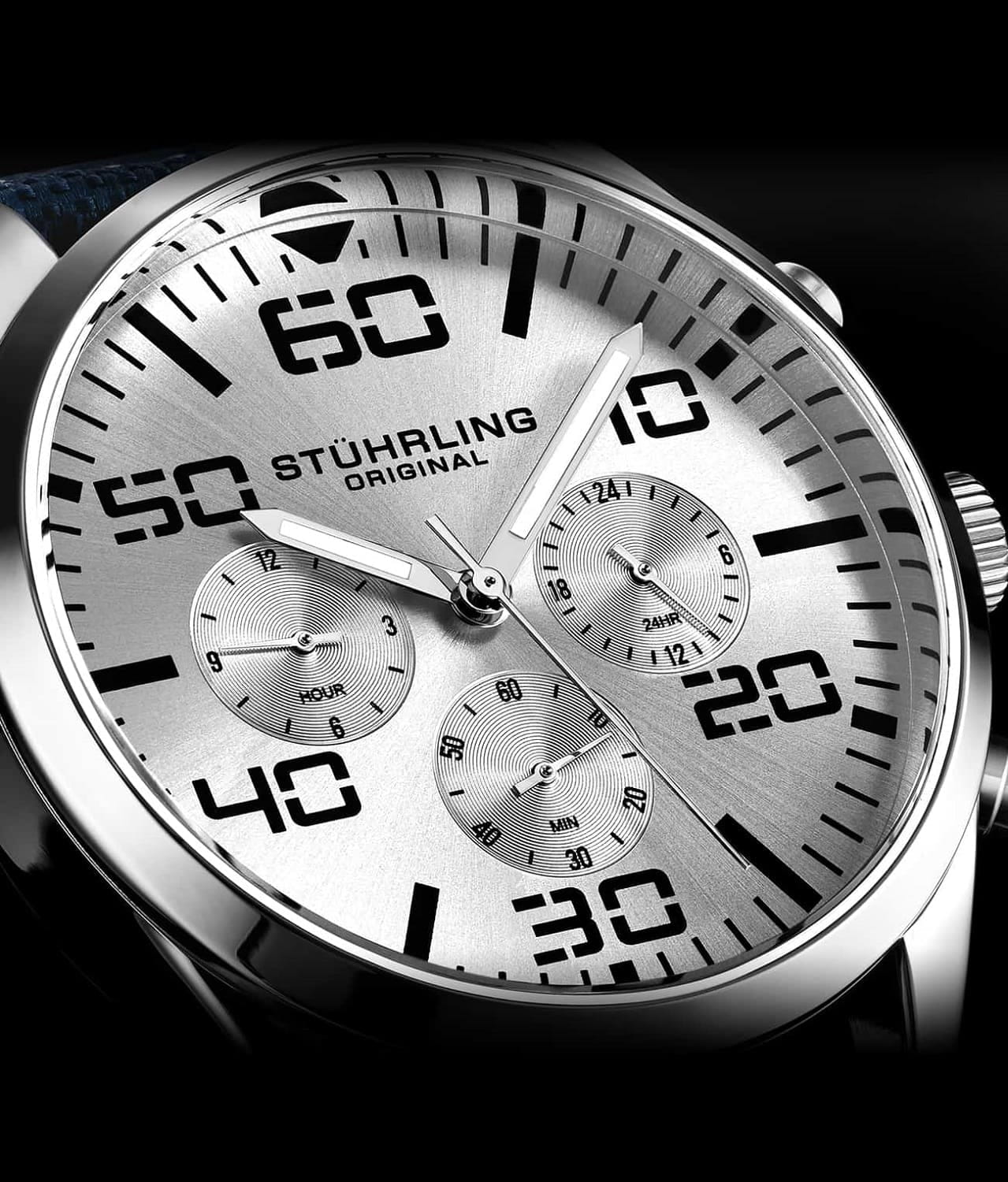 Stuhrling Stuhrling Aviator 4001.3,  сша мужские часы на браслете тканевый боковой вид