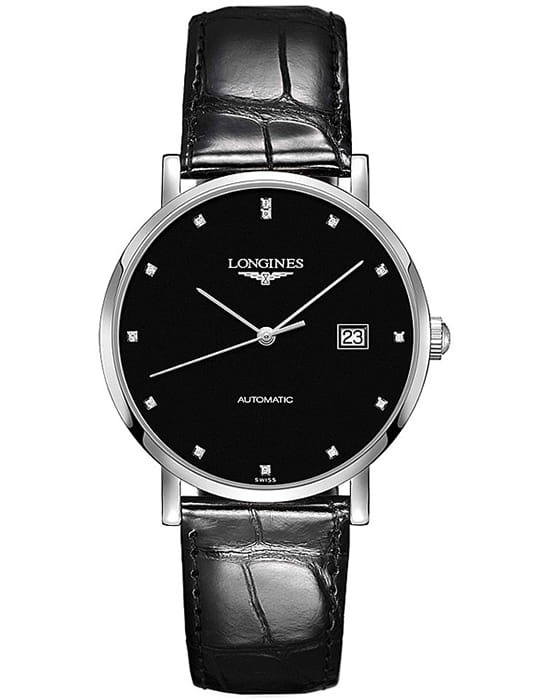 Longines Longines Elegant Collection L4.910.4.57.2  L49104572 механические женские часы черный циферблат, браслет кожаный — вид спереди