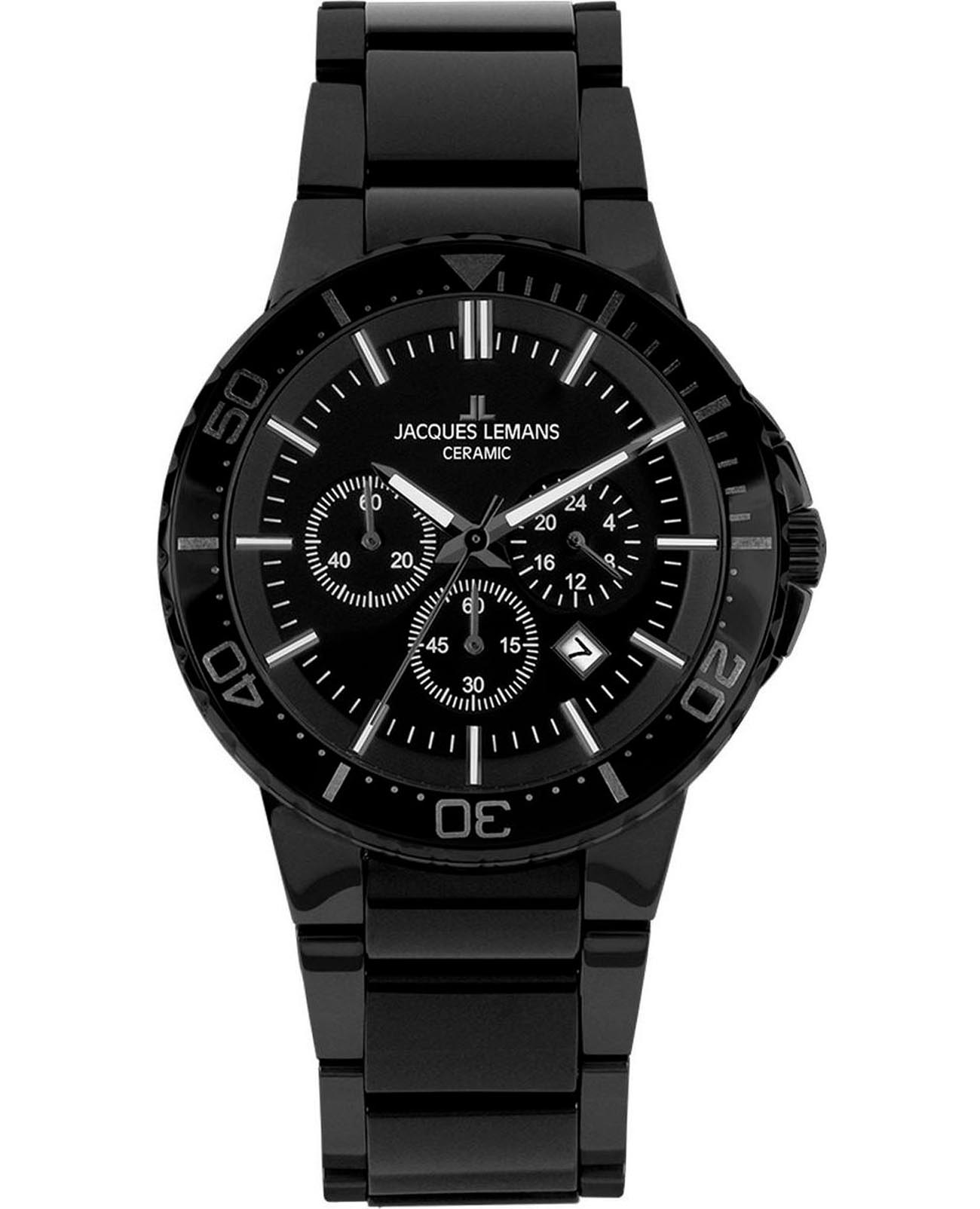 Jacques Lemans Jacques Lemans High Tech Ceramic 1-2166B  1-2166B кварцевые мужские часы черный циферблат, браслет сталь + pvd + керамика — вид спереди