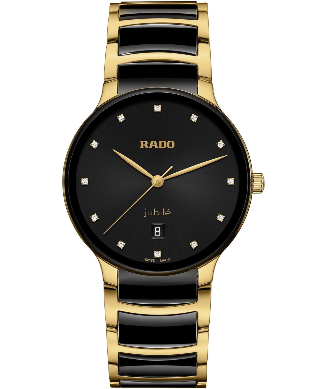 Rado Rado Centrix Diamonds R30022742  R30022742 кварцевые мужские часы черный циферблат, браслет высокотехнологичная керамика + нержавеющая сталь с pvd покрытием — вид спереди