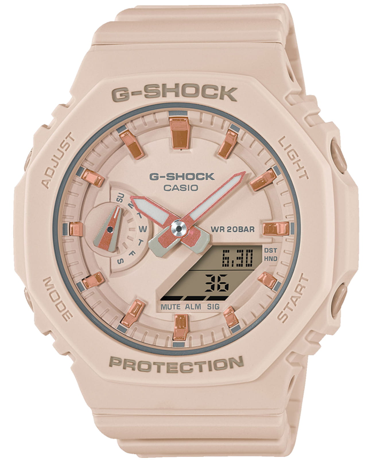 Casio Casio G-Shock GMA-S2100-4ADR (GMA-S2100-4A)  GMA-S2100-4A электронные женские часы бежевый циферблат, браслет пластик — вид спереди