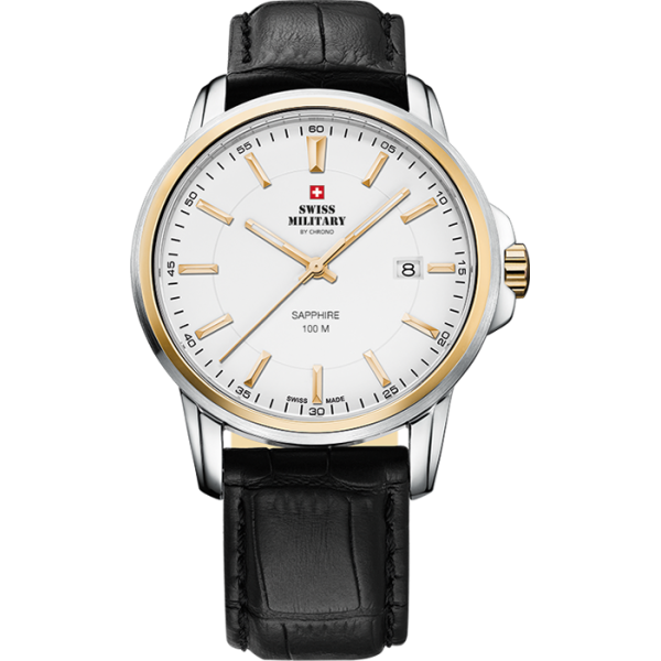 Swiss Military by Chrono Swiss Military by Chrono SM34039.11  SM34039.11  мужские часы белый циферблат, браслет кожаный — вид спереди