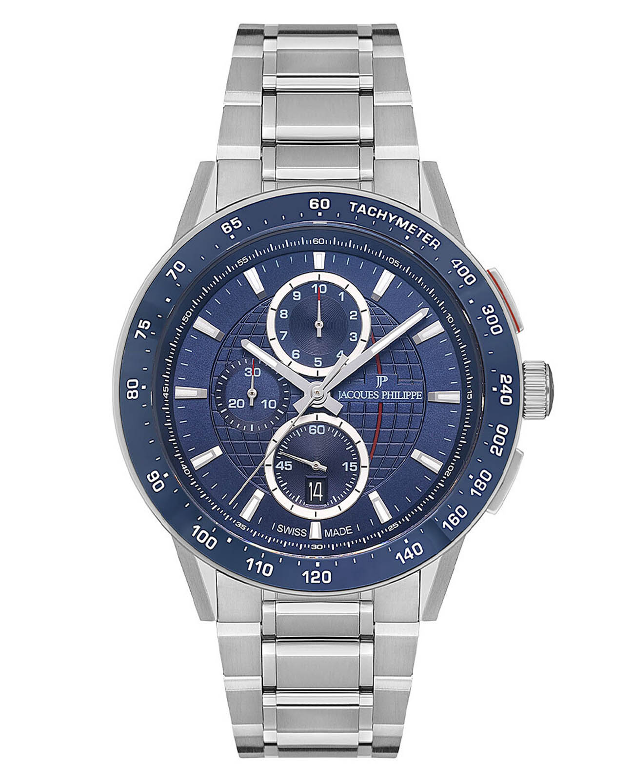 Jacques Philippe Jacques Philippe Globus JPQGC281336  JPQGC281336 кварцевые мужские часы синий циферблат, браслет нержавеющая сталь — вид спереди