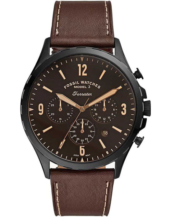 Fossil Fossil Bannon  FS5608  FS5608 кварцевые мужские часы черный циферблат, браслет кожаный — вид спереди