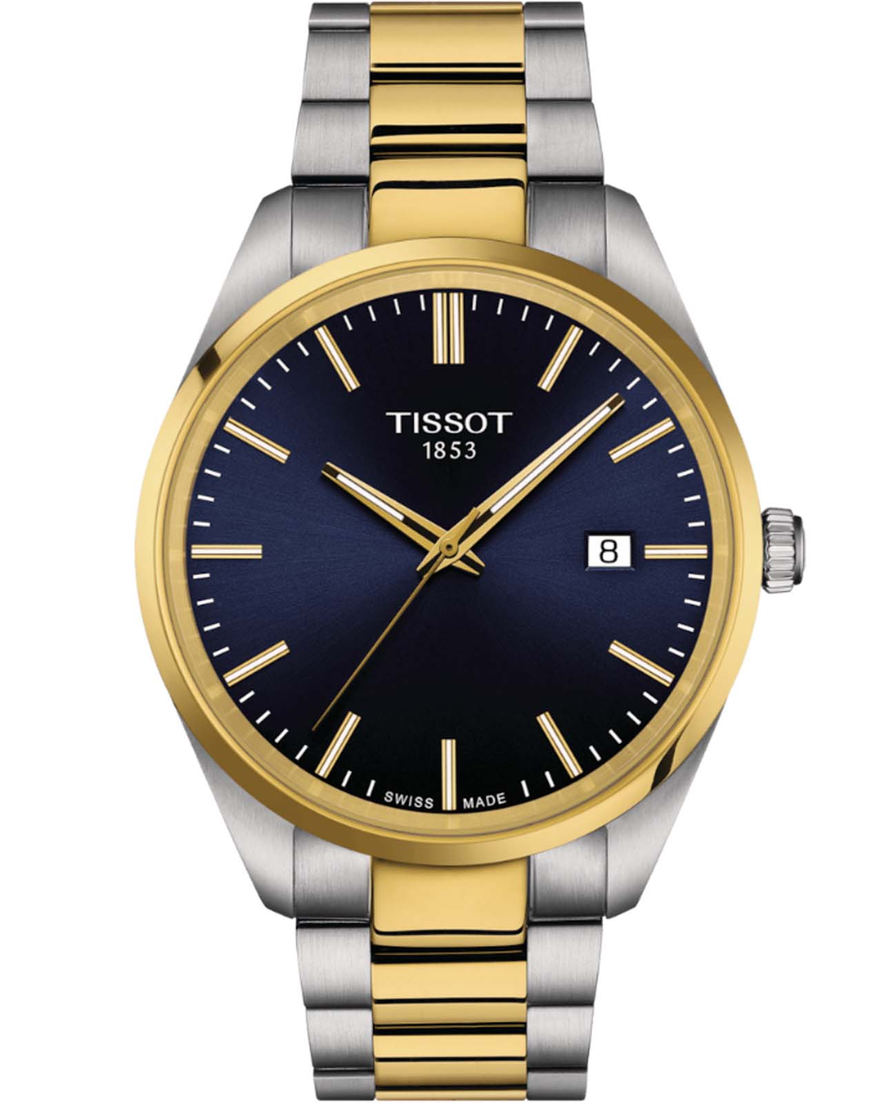 Tissot Tissot PR 100 T150.410.22.041.00 PR 100 T1504102204100 кварцевые мужские часы синий циферблат, браслет нержавеющая сталь с pvd-покрытием — вид спереди