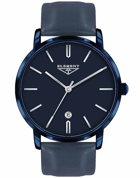 33 Element 33 Element 331619  331619 кварцевые мужские часы синий циферблат, браслет кожаный — вид спереди