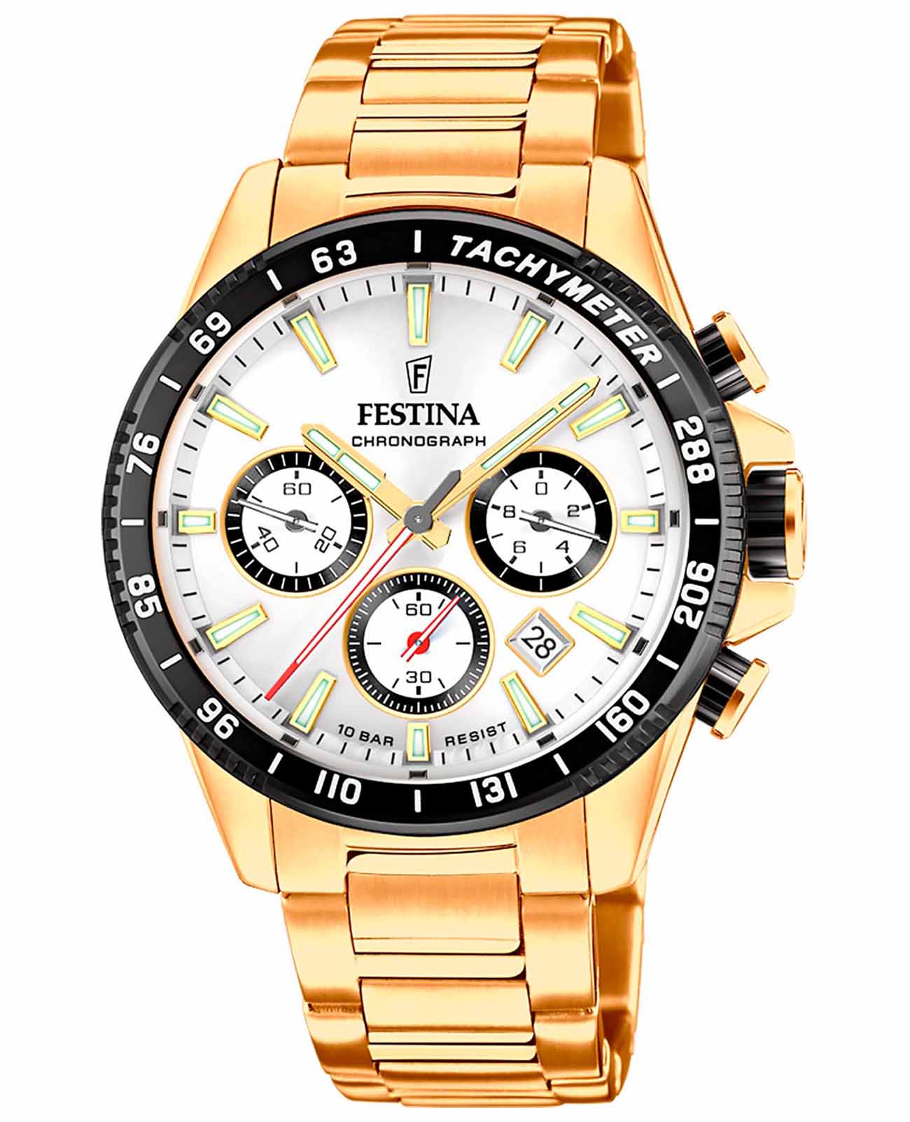 Festina Festina Timeless Chrono F20634/1  F20634/1 кварцевые мужские часы белый циферблат, браслет сталь c pvd покрытием — вид спереди
