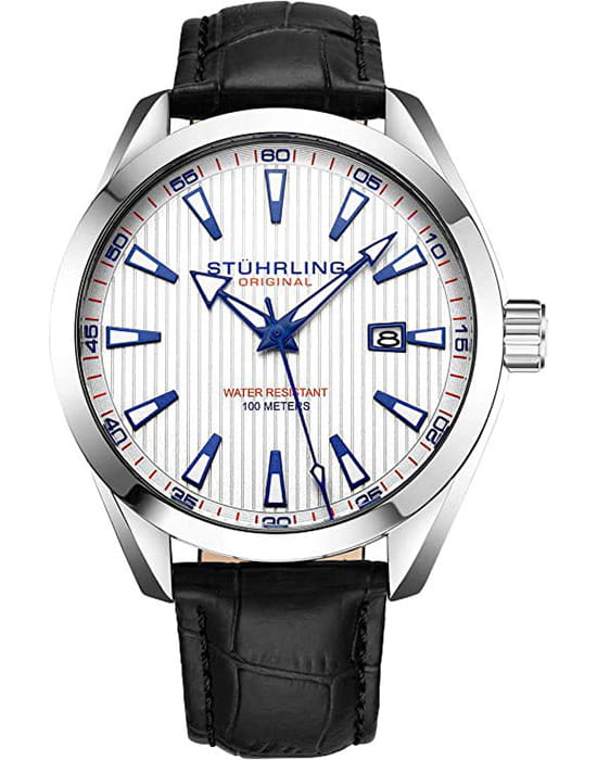 Stuhrling Stuhrling Symphony 3953L.3  3953L.3 кварцевые мужские часы белый циферблат, браслет кожаный — вид спереди
