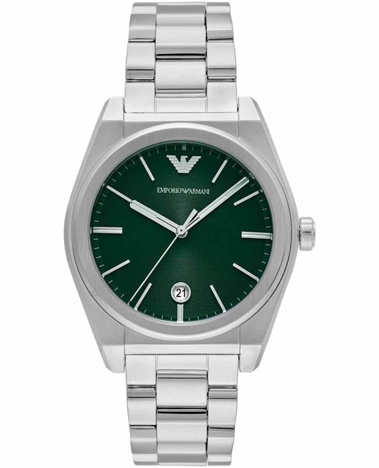 Emporio Armani Emporio Armani Federico AR11621  AR11621 кварцевые мужские часы зеленый циферблат, браслет нержавеющая сталь — вид спереди